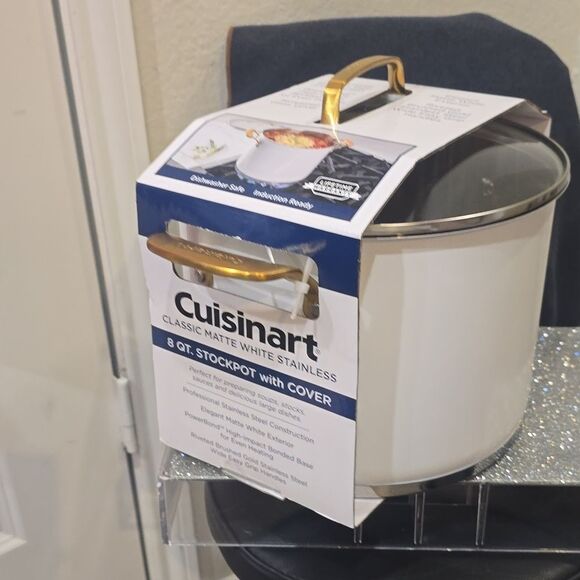 Cuisinart Clasaic 8QT Stainless Steel Stock Pot w/Cover & Brushed Gold Handles - Picture 12 of 12